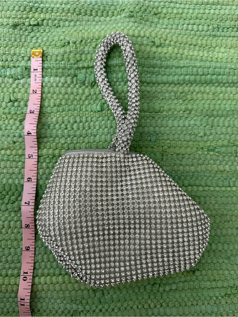 Silver Crystal Mesh Evening Wristlet Bag